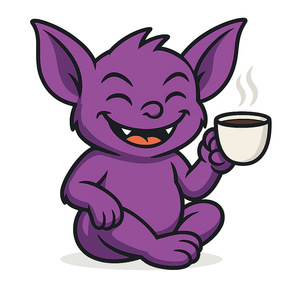 Grammar Gremlin with coffee